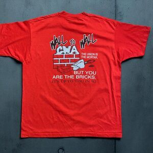 Screen Stars Vintage 90s Single Stitch Union Workers Mortar Tee Red Men's XXL